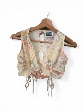 Reclaimed Vintage Cream Floral Lace-Trim Drawstring Cropped Camisole